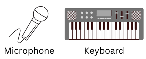 Image of a microphone and musical keyboard.