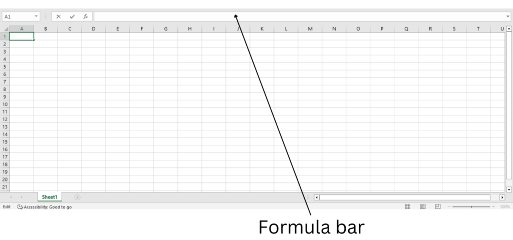 A picture of Microsoft Excel with the formula bar labelled.