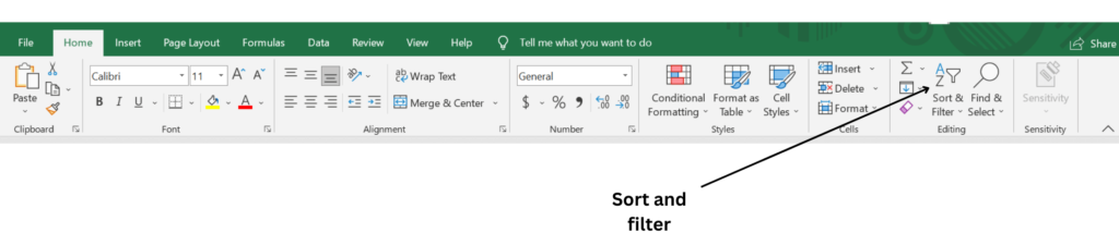Imagine of the sort and filter option on the home toolbar.