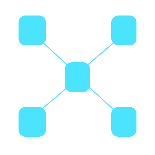 Dagram of the star topology. Four nodes with with wires runnng from each to a central node.